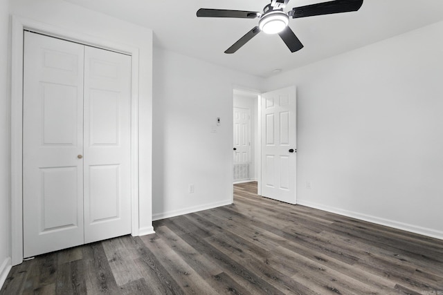 43 S Wakefield Dr, Little Rock, AR 72209 - unfurnished bedroom with dark wood-style floors, a closet, and a ceiling fan