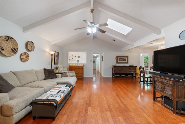 2608 Grist Mill Rd, Little Rock, AR 72227 - living area with a skylight, light wood-style flooring, and a ceiling fan