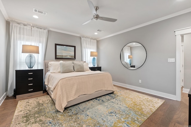 2690 Overcup Dr, Conway, AR 72034 - bedroom with ornamental molding, wood finished floors, ceiling fan, and recessed lighting