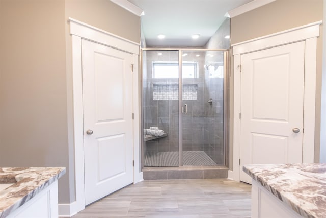 2690 Overcup Dr, Conway, AR 72034 - full bathroom featuring vanity, a stall shower, and recessed lighting