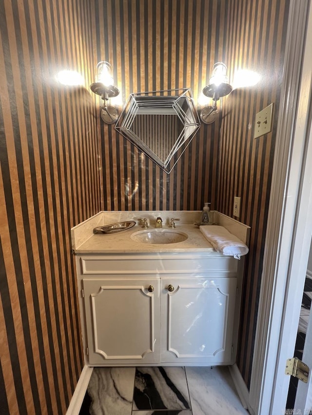 1824 N Hughes St, Little Rock, AR 72207 - half bath with wallpapered walls and vanity