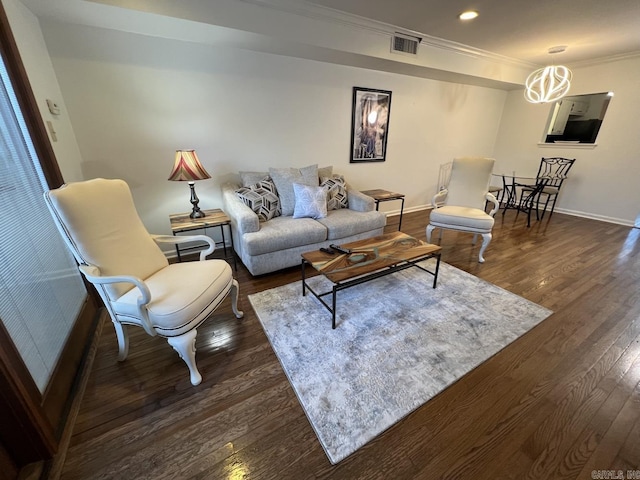 1824 N Hughes St, Little Rock, AR 72207 - living area with crown molding, dark wood-style flooring, and recessed lighting