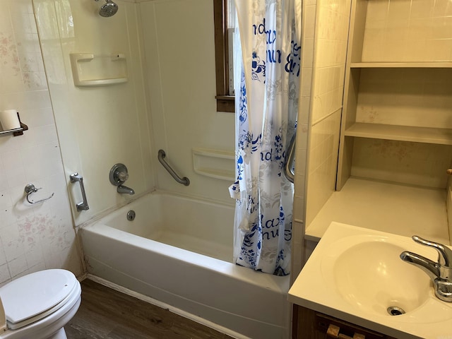 418 N Robinson St, Harrison, AR 72601 - bathroom with shower / bath combo, wood finished floors, and vanity