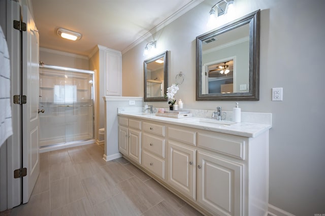 7139 Park Meadows Dr, Sherwood, AR 72120 - full bath featuring double vanity, crown molding, and a stall shower