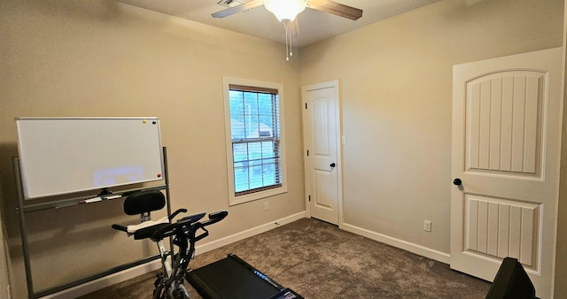 795 S Hill Dr, Jonesboro, AR 72401 - workout area with dark colored carpet and a ceiling fan