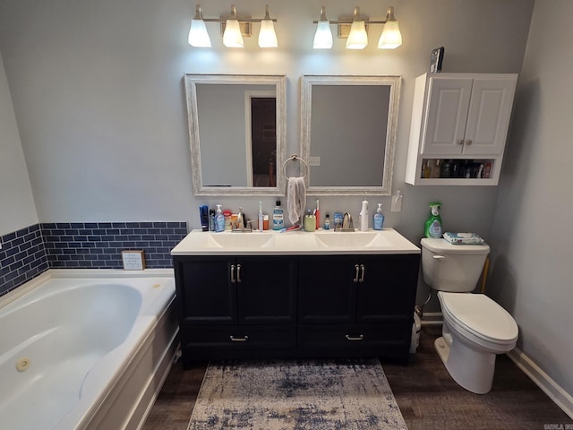1209 Rehoboth, Searcy, AR 72143 - bathroom featuring wood finished floors, double vanity, and a bath