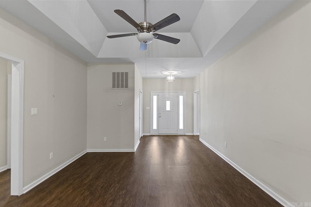 1226 Grayson Cir, Malvern, AR 72104 - entrance foyer featuring dark wood-style floors and a ceiling fan