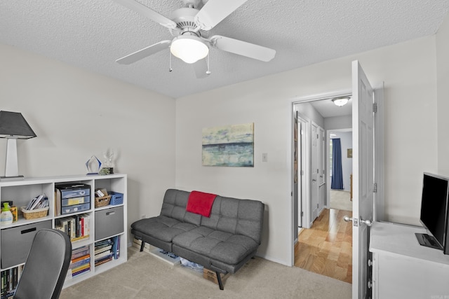 5132 Austin Lakes Cir, Sherwood, AR 72120 - office with ceiling fan, a textured ceiling, and light colored carpet