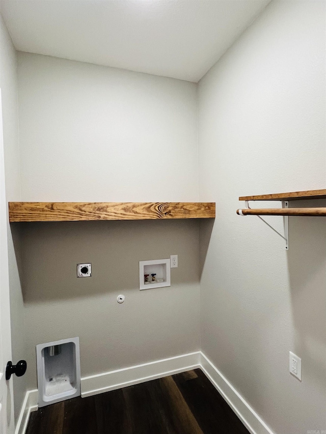 112 S Eagle, Sheridan, AR 72150 - washroom with hookup for an electric dryer, washer hookup, dark wood-type flooring, and gas dryer hookup