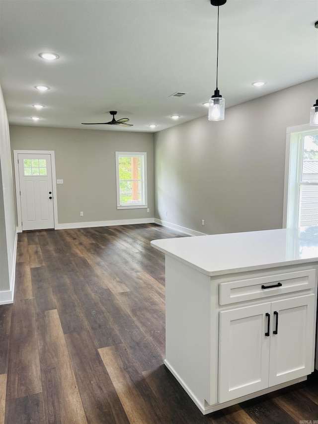 112 S Eagle, Sheridan, AR 72150 - unfurnished living room featuring ceiling fan, plenty of natural light, dark wood-style floors, and recessed lighting