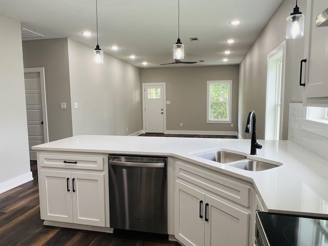 112 S Eagle, Sheridan, AR 72150 - kitchen with dishwasher, dark wood-style flooring, pendant lighting, light countertops, and recessed lighting
