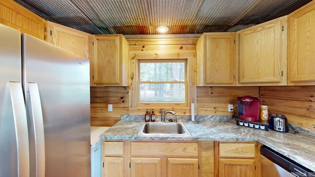 25 Jared Cir, Heber Springs, AR 72543 - kitchen with stainless steel appliances, light brown cabinets, and wooden walls