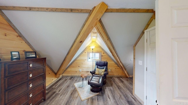 25 Jared Cir, Heber Springs, AR 72543 - living area featuring wood finished floors, wooden walls, and lofted ceiling
