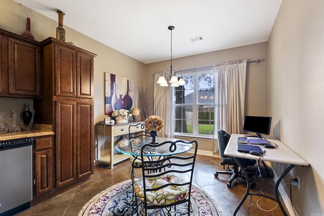 2355 Wilmington, Conway, AR 72034 - dining space featuring dark tile patterned floors, a desk, and a chandelier