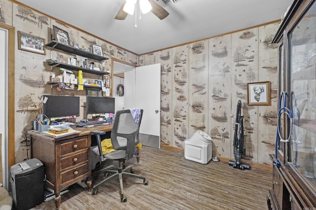 309 N Seaman St, Mccrory, AR 72101 - office space with a ceiling fan and wood finished floors