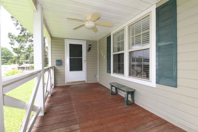206 E Gum St, Sheridan, AR 72150 - wooden deck with a ceiling fan