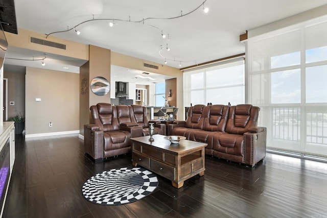 521 President Clinton Ave Unit 1101, Little Rock, AR 72201 - living area featuring dark wood-style floors and rail lighting