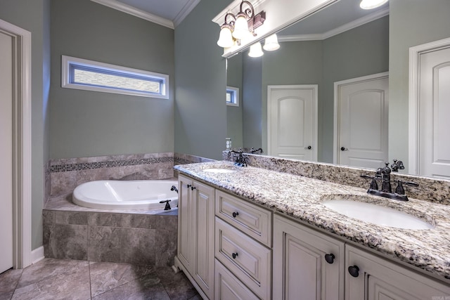2300 Gordon Rd, Little Rock, AR 72223 - bathroom with double vanity, a garden tub, and crown molding
