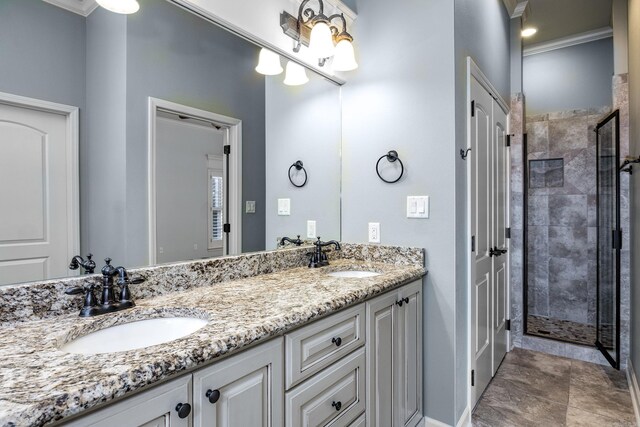 2300 Gordon Rd, Little Rock, AR 72223 - full bath featuring a stall shower, double vanity, and crown molding