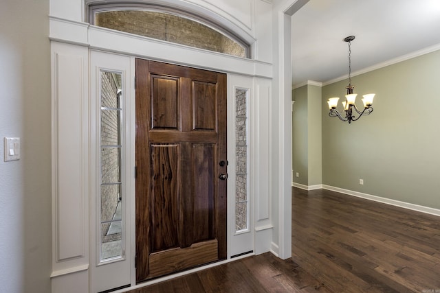 2300 Gordon Rd, Little Rock, AR 72223 - foyer entrance with a chandelier, dark wood-type flooring, and crown molding