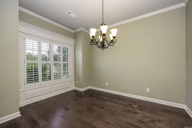 2300 Gordon Rd, Little Rock, AR 72223 - unfurnished room with a chandelier, crown molding, and dark wood-type flooring
