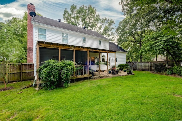 14220 Longtree Dr, Little Rock, AR 72212 - rear view of house with a chimney, a fenced backyard, and a deck