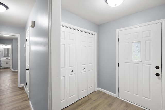 foyer entrance featuring light wood-style floors