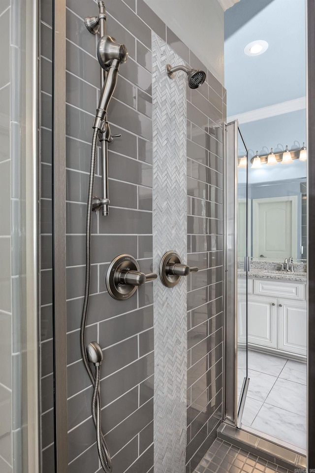 21 Ensbury Pl, Little Rock, AR 72223 - full bath with a shower stall, vanity, and recessed lighting