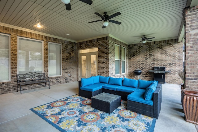 21 Ensbury Pl, Little Rock, AR 72223 - view of patio / terrace featuring ceiling fan, an outdoor hangout area, and area for grilling