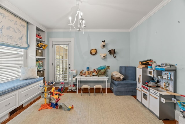 1811 N Jackson St, Little Rock, AR 72207 - game room featuring ornamental molding and a chandelier