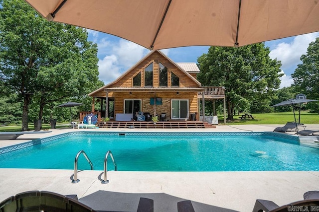 2838 Mountain View Rd, Drasco, AR 72530 - outdoor pool featuring a wooden deck and a yard