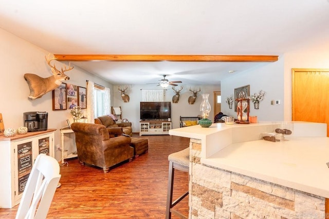 2838 Mountain View Rd, Drasco, AR 72530 - living area featuring wood finished floors and a ceiling fan