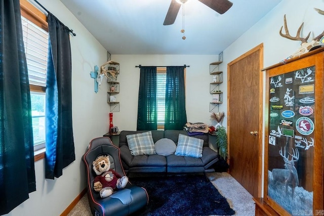 2838 Mountain View Rd, Drasco, AR 72530 - carpeted living area featuring healthy amount of natural light and ceiling fan