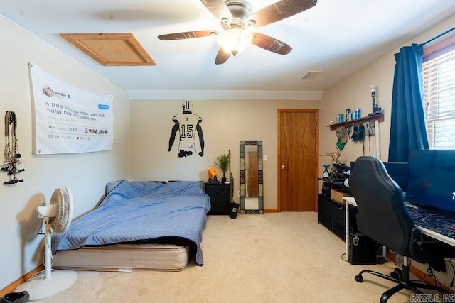 2838 Mountain View Rd, Drasco, AR 72530 - bedroom featuring an office area, light colored carpet, and a ceiling fan
