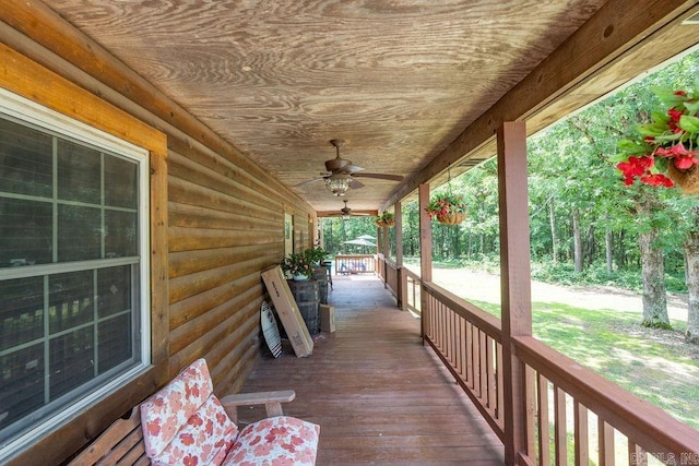 2838 Mountain View Rd, Drasco, AR 72530 - wooden porch featuring a ceiling fan