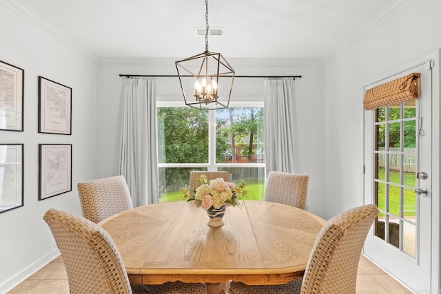 7 Chalamont Way, Little Rock, AR 72223 - dining space featuring a chandelier, light tile patterned floors, healthy amount of natural light, and ornamental molding