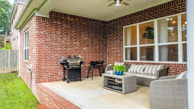 7 Chalamont Way, Little Rock, AR 72223 - view of patio / terrace featuring an outdoor hangout area, a ceiling fan, and a grill