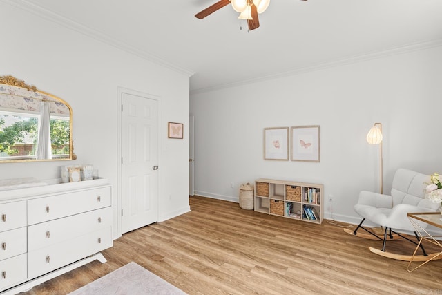 7 Chalamont Way, Little Rock, AR 72223 - living area featuring crown molding, light wood-type flooring, and a ceiling fan