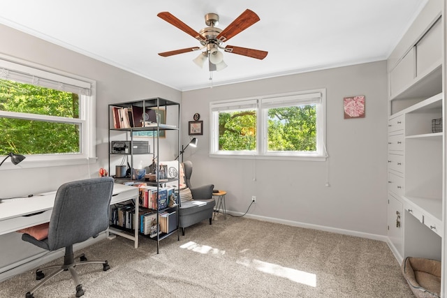 7002 Amherst Dr, Little Rock, AR 72205 - carpeted office featuring ceiling fan and crown molding