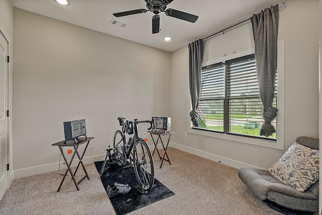 2720 Paradise Hls, Jonesboro, AR 72405 - workout area with carpet flooring, recessed lighting, and ceiling fan