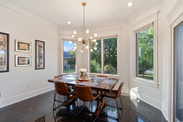 5090 Oakhurst Way, Conway, AR 72034 - dining area featuring granite floors, a chandelier, crown molding, and recessed lighting