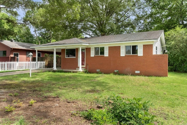9317 Cynthia Dr, Little Rock, AR 72204 - ranch-style house with crawl space, an attached carport, brick siding, roof with shingles, and driveway