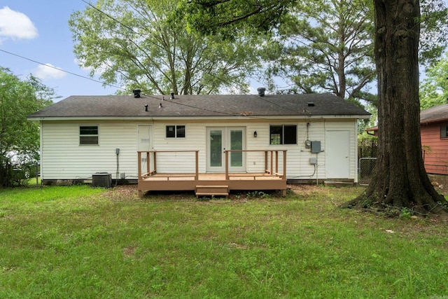 9317 Cynthia Dr, Little Rock, AR 72204 - rear view of property with a deck, a yard, and french doors