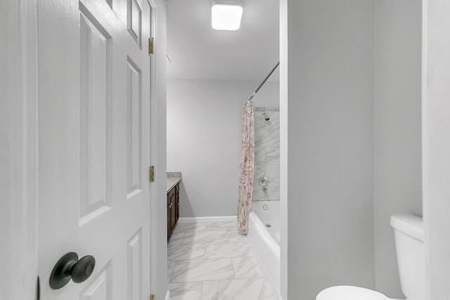 1550 E Main St, Austin, AR 72007 - bathroom featuring marble look tile flooring, vanity, and shower / bath combination with curtain