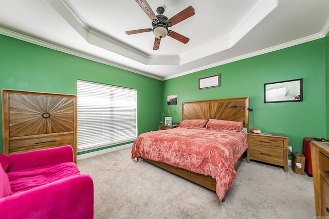 3200 Overcup Dr, Sherwood, AR 72120 - carpeted bedroom with ornamental molding, a raised ceiling, and ceiling fan