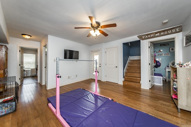 3200 Overcup Dr, Sherwood, AR 72120 - workout room with ceiling fan and wood finished floors