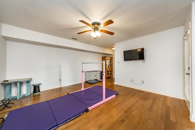 3200 Overcup Dr, Sherwood, AR 72120 - workout room with a ceiling fan and wood finished floors
