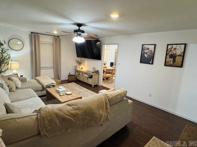 117 S Briarwood, Sheridan, AR 72150 - living area with ceiling fan, dark wood-type flooring, and recessed lighting