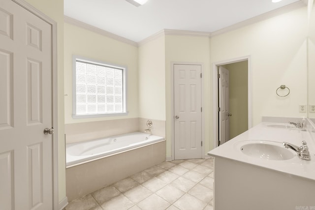 2219 Westport Loop, Little Rock, AR 72212 - bathroom with double vanity, a bath, crown molding, and tile patterned flooring