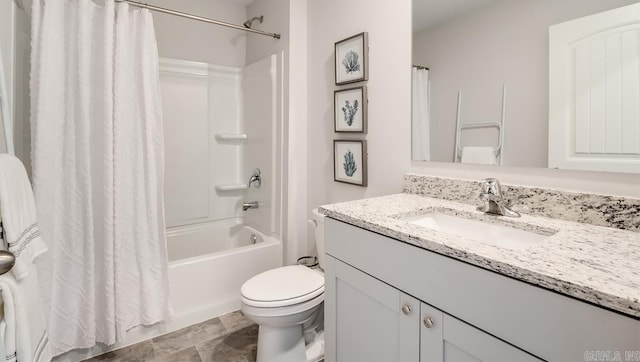 full bathroom with vanity and shower / tub combo